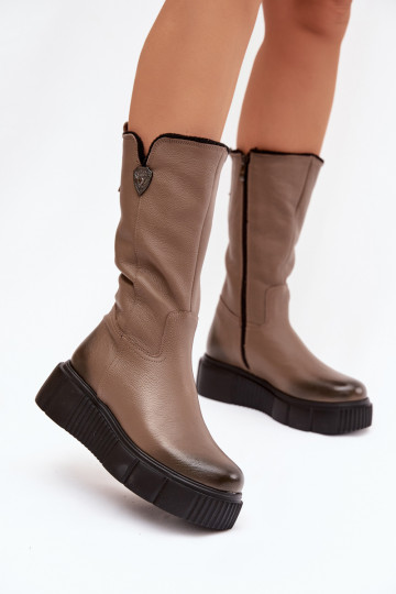 Botas altas de cuero para mujer Zazoo 70121 con lana color arena