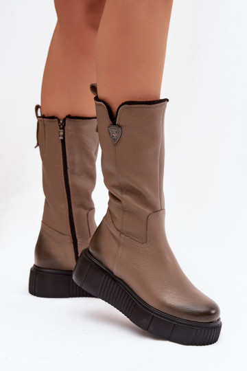 Botas altas de cuero para mujer Zazoo 70121 con lana color arena 2