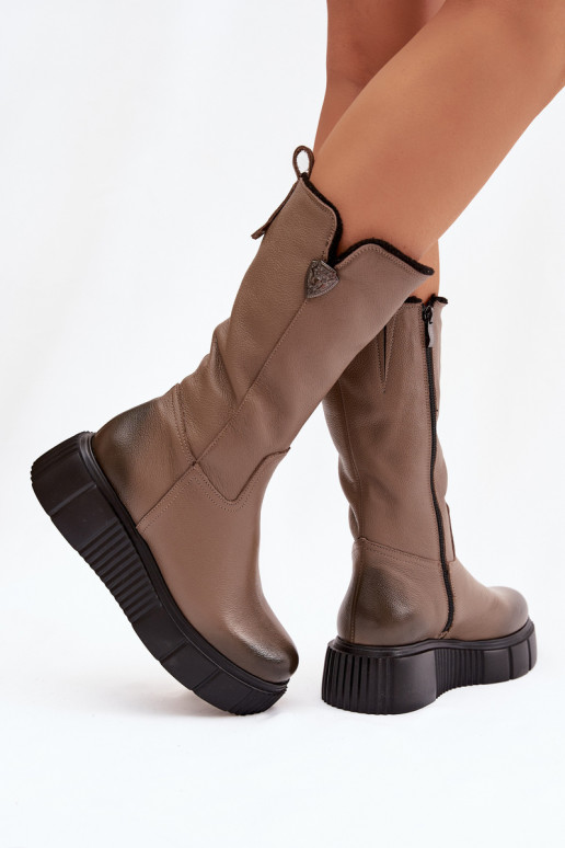 Zazoo 70121 Piel Femenino botas Con Vilna beige