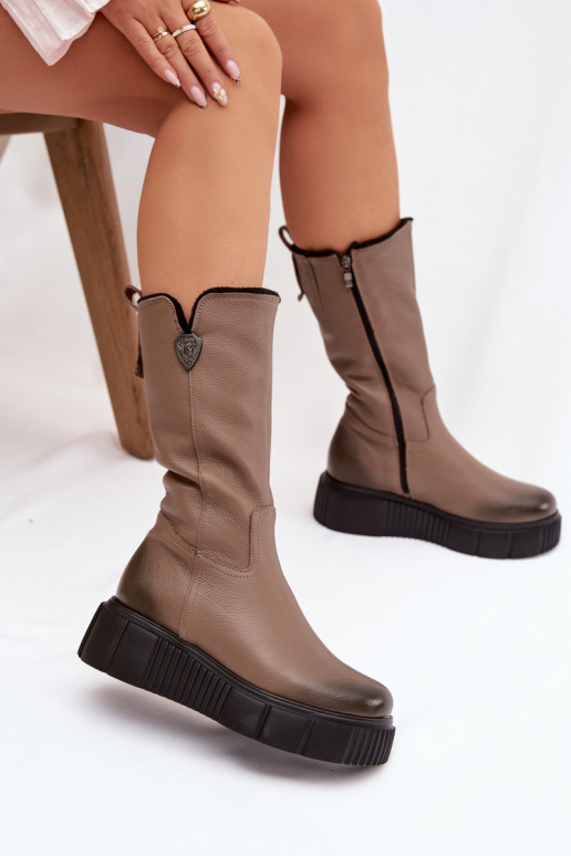 Zazoo 70121 Piel Femenino botas Con Vilna beige