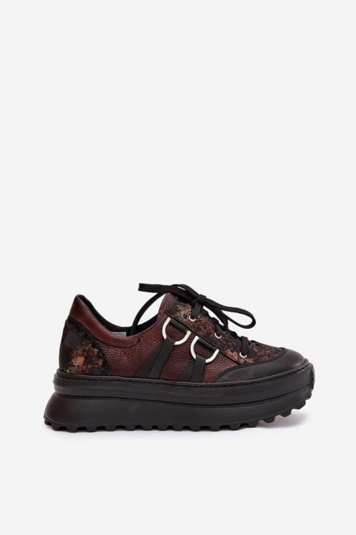 Piel Zapatillas modelo zapatos. Femenino con una plataforma Tiene queciejka 06562-25 CzekoladoAe