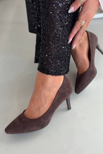 zapatos de tacón alto de gamuza ecológicaoAe Sergio Leone 1336 CzekoladoAe