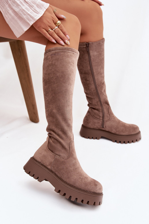 calentamiento botas de mujer con una plataforma Big Star OO274722 beige