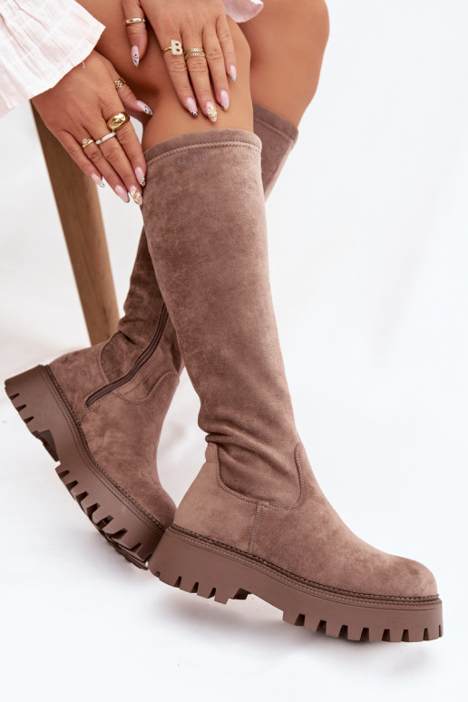 calentamiento botas de mujer con una plataforma Big Star OO274722 beige