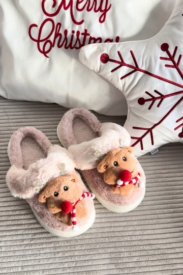 Zapatillas de mujer navideñas con renos y pelaje, color arena Ilianne 2
