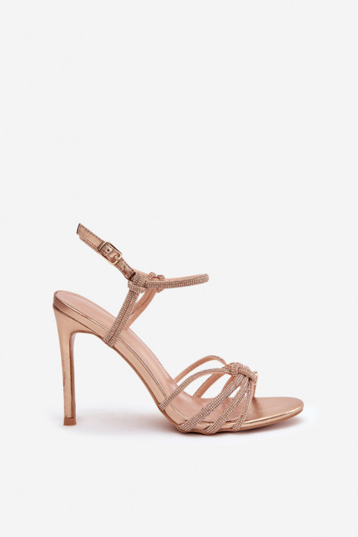 Sandalias de mujer con tacones finos con rayas y circonitas Szampańskie Tanelle