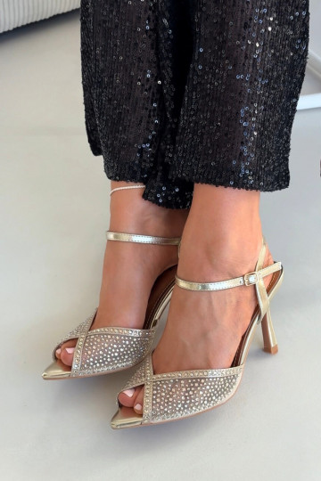 Sandalias de mujer con tacones finos Con decoración color dorado Peloria