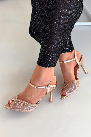 Sandalias de mujer color champán con tacones delgados y decoración Peloria 2