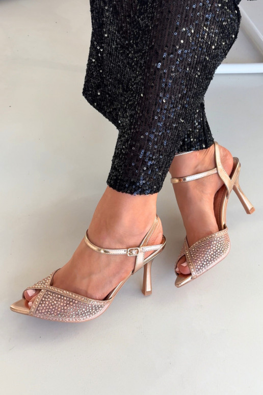 Sandalias de mujer con tacones finos Con decoración Szampańskie Peloria