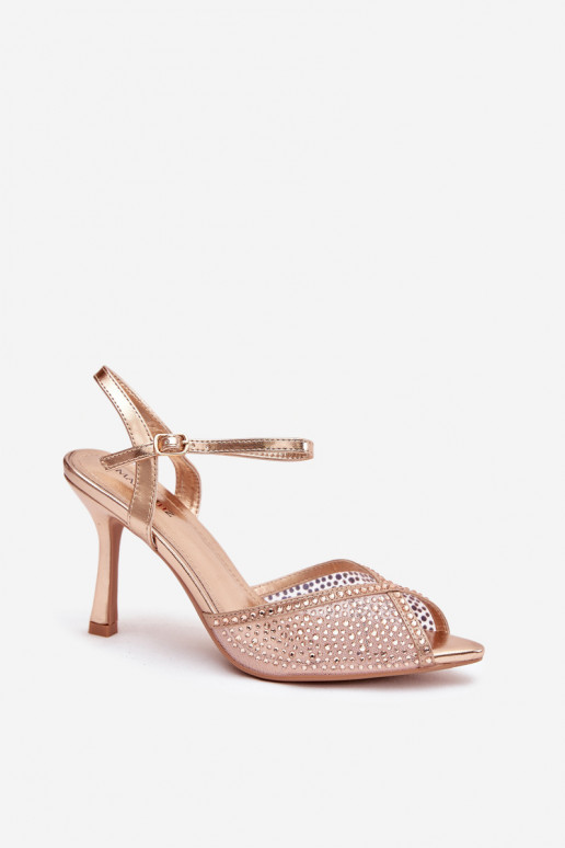 Sandalias de mujer con tacones finos Con decoración Szampańskie Peloria
