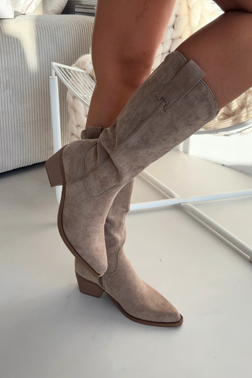 Botas largas de mujer estilo cowboy color caqui Jazelle