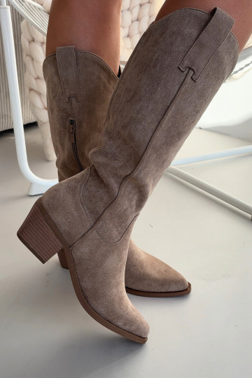Botas largas de mujer estilo cowboy color caqui Jazelle 2