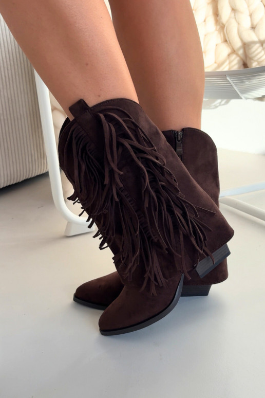botas estilo vaquero Femenino con flecos con tacones CzekoladoAe Gralina