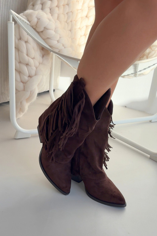 botas estilo vaquero Femenino con flecos con tacones CzekoladoAe Gralina