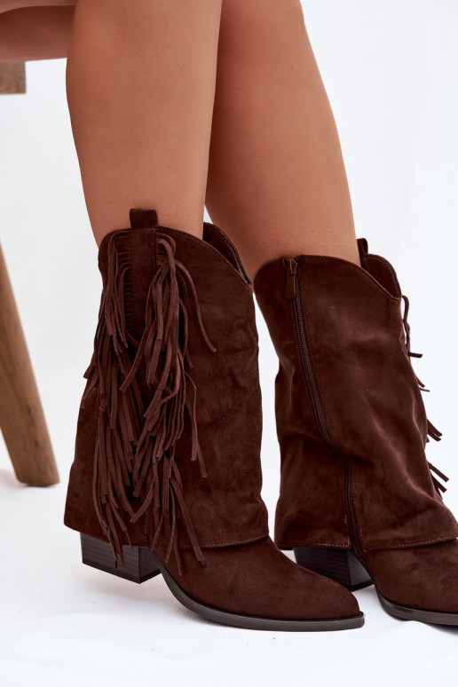 botas estilo vaquero Femenino con flecos con tacones CzekoladoAe Gralina