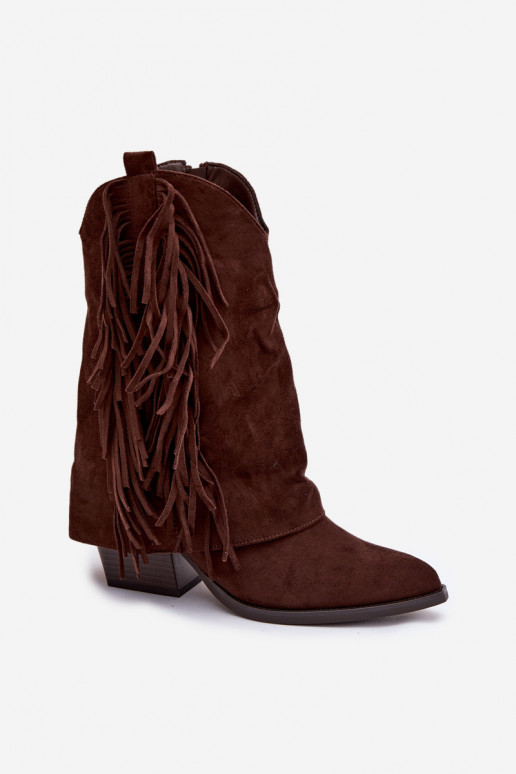 botas estilo vaquero Femenino con flecos con tacones CzekoladoAe Gralina