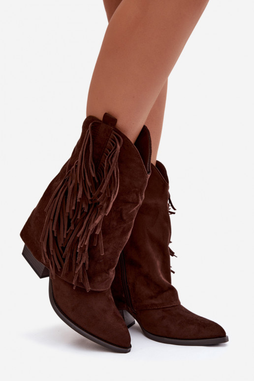 botas estilo vaquero Femenino con flecos con tacones CzekoladoAe Gralina