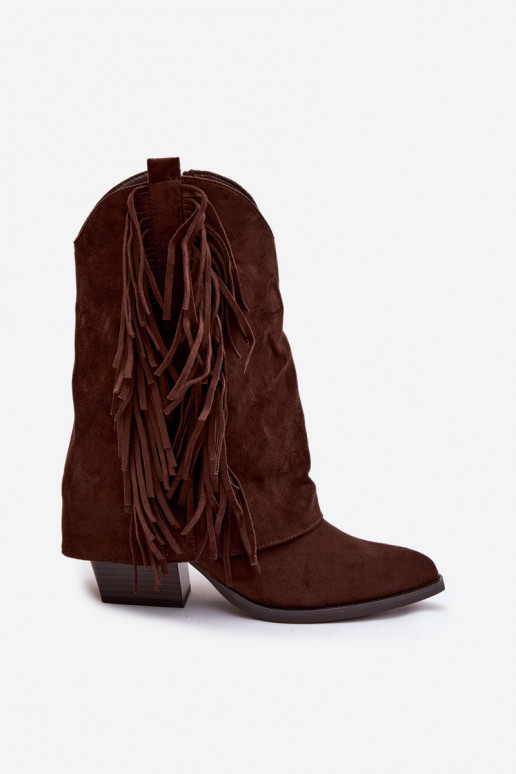 botas estilo vaquero Femenino con flecos con tacones CzekoladoAe Gralina