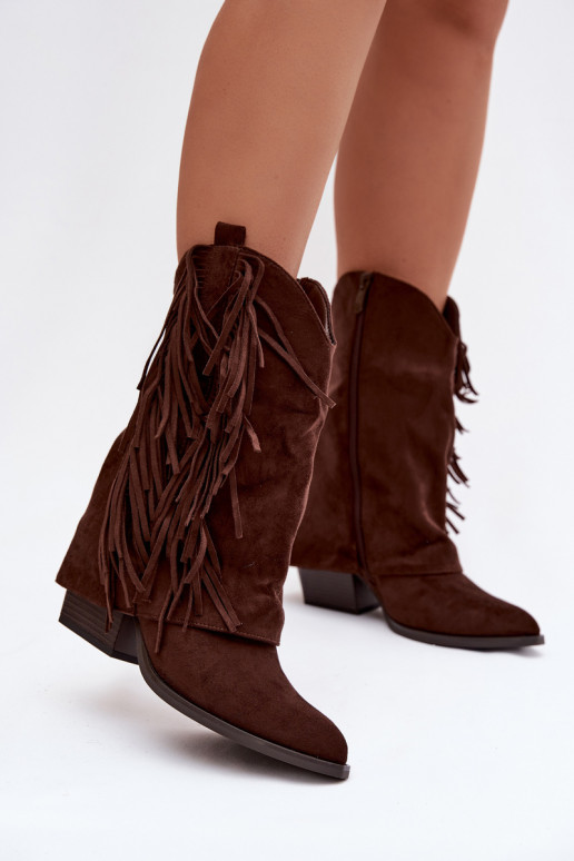 botas estilo vaquero Femenino con flecos con tacones CzekoladoAe Gralina