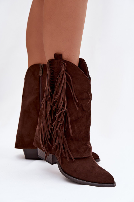 botas estilo vaquero Femenino con flecos con tacones CzekoladoAe Gralina