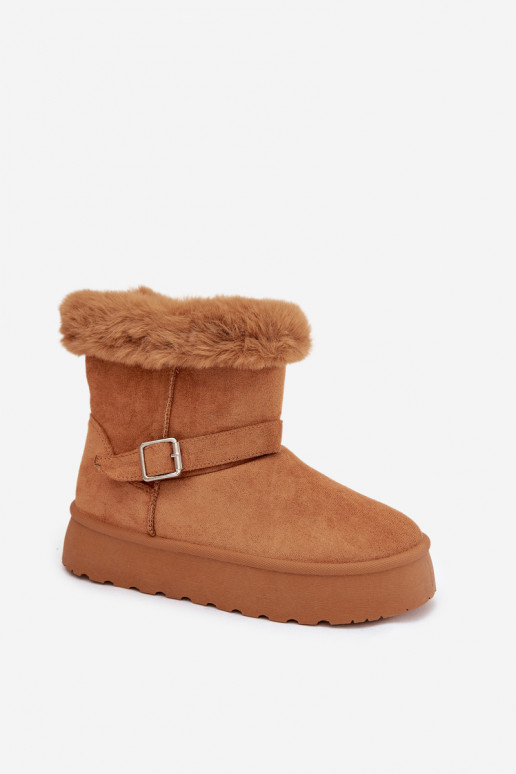 Botas de nieve Femenino con una plataforma con hebillas y un abrigo de piel color marrón Jesella
