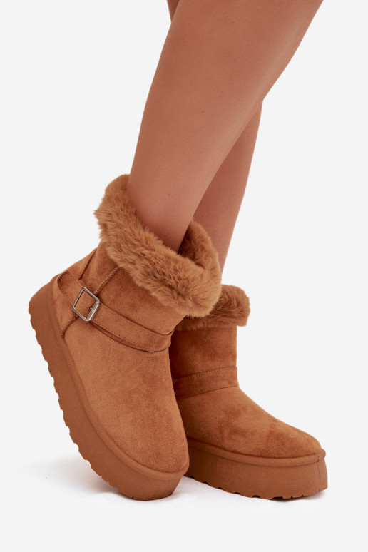 Botas de nieve Femenino con una plataforma con hebillas y un abrigo de piel color marrón Jesella