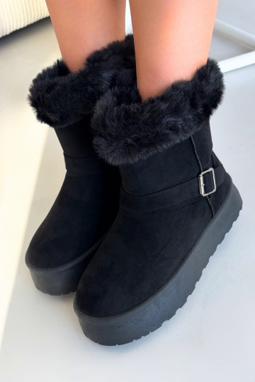 Botas de nieve Femenino con una plataforma con hebillas y un abrigo de piel de color negro Jesella 2