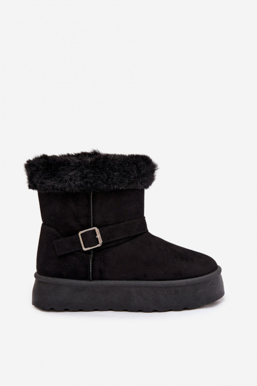 Botas de nieve Femenino con una plataforma con hebillas y un abrigo de piel de color negro Jesella