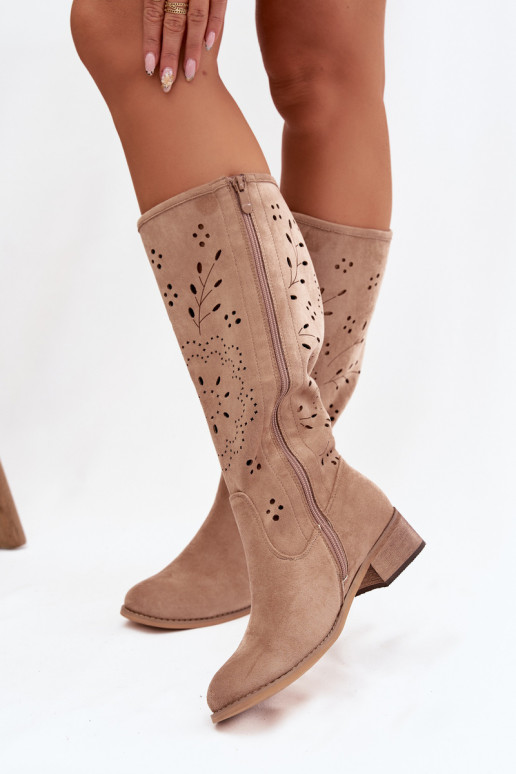 con elementos calados botas de mujer reloj de color caqui Helinna