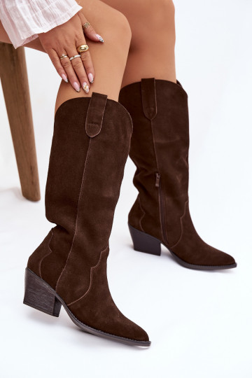 Botas de caña alta de ante de estilo vaquero para mujer, forradas de color chocolate Urselle