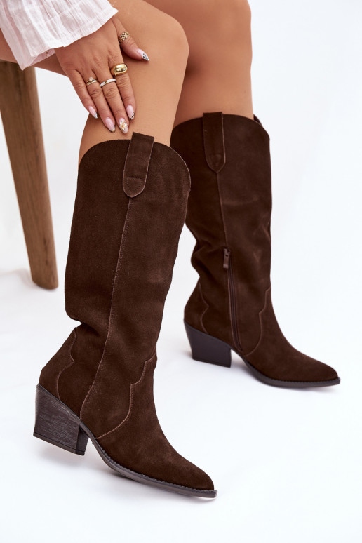 Piel de gamuza botas estilo vaquero Femenino calentamiento CzekoladoAe Urselle