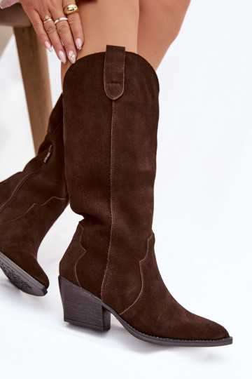 Botas de caña alta de ante de estilo vaquero para mujer, forradas de color chocolate Urselle 2