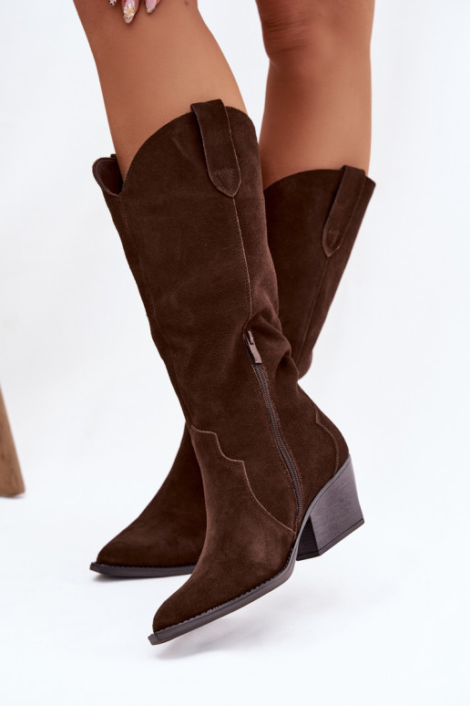 Piel de gamuza botas estilo vaquero Femenino calentamiento CzekoladoAe Urselle