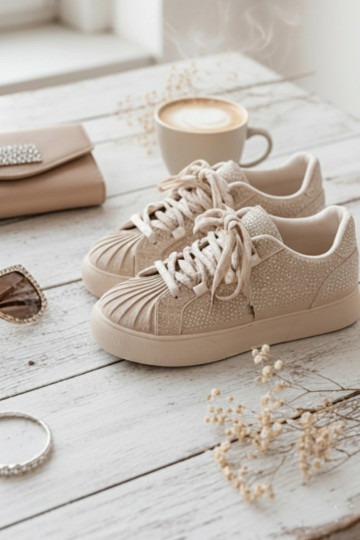 Zapatos deportivos decorados para mujer de color arena Calissea 2