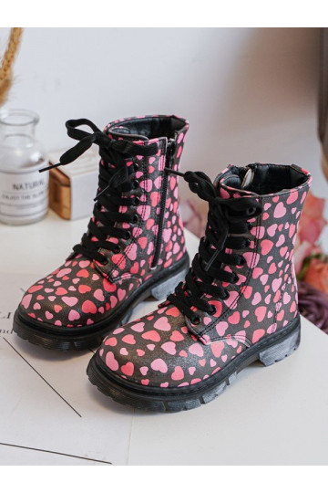 Botines infantiles forrados con cremalleras de color negro y rosa Dolida