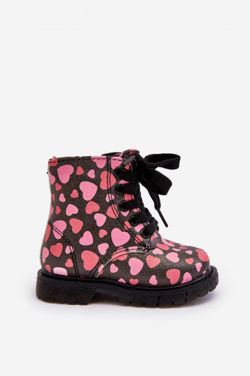 Botines infantiles forrados con cremalleras de color negro y rosa Dolida 2
