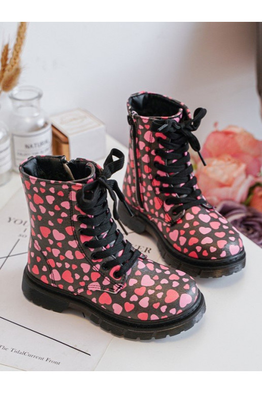 calentamiento Botas Infantil con cremalleras Negro y-color rosa Dolida