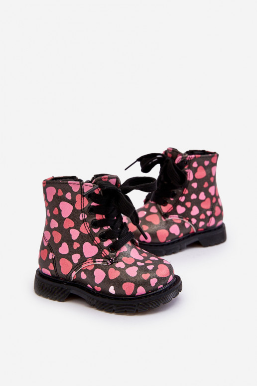 calentamiento Botas Infantil con cremalleras Negro y-color rosa Dolida