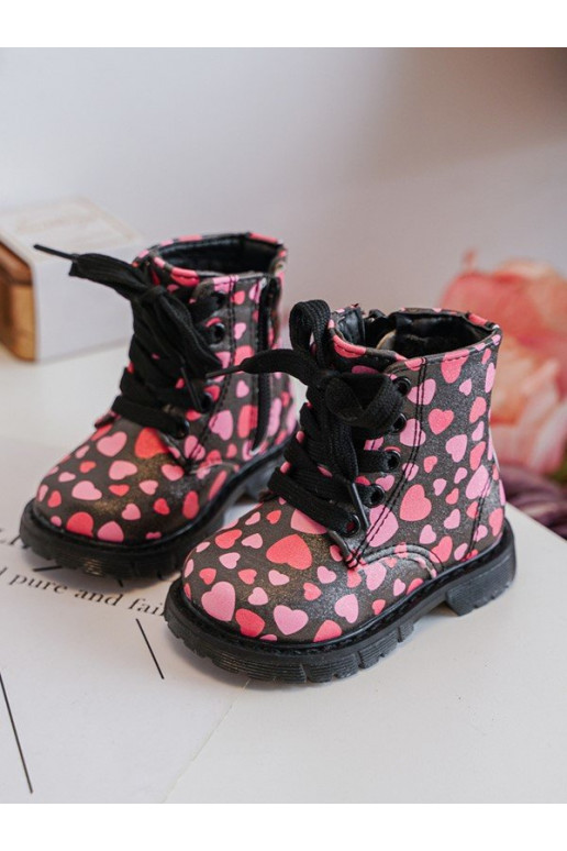 calentamiento Botas Infantil con cremalleras Negro y-color rosa Dolida