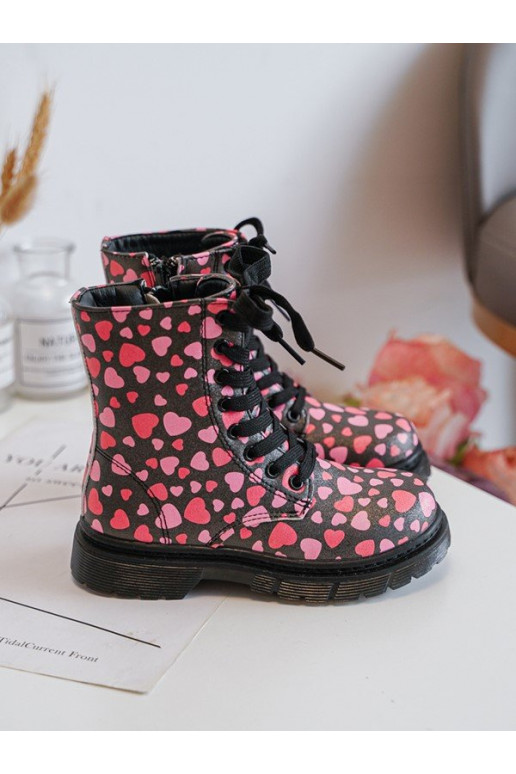 calentamiento Botas Infantil con cremalleras Negro y-color rosa Dolida
