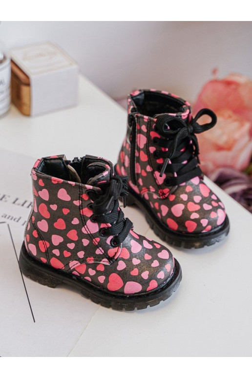 calentamiento Botas Infantil con cremalleras Negro y-color rosa Dolida