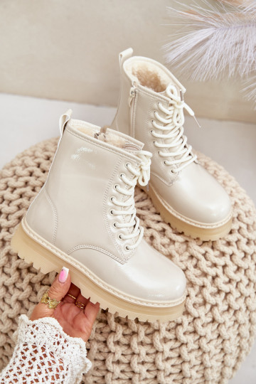 calentamiento Botas Infantil con efecto barniz Al castillo beige Novita