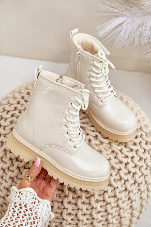 calentamiento Botas Infantil con efecto barniz Al castillo beige Novita