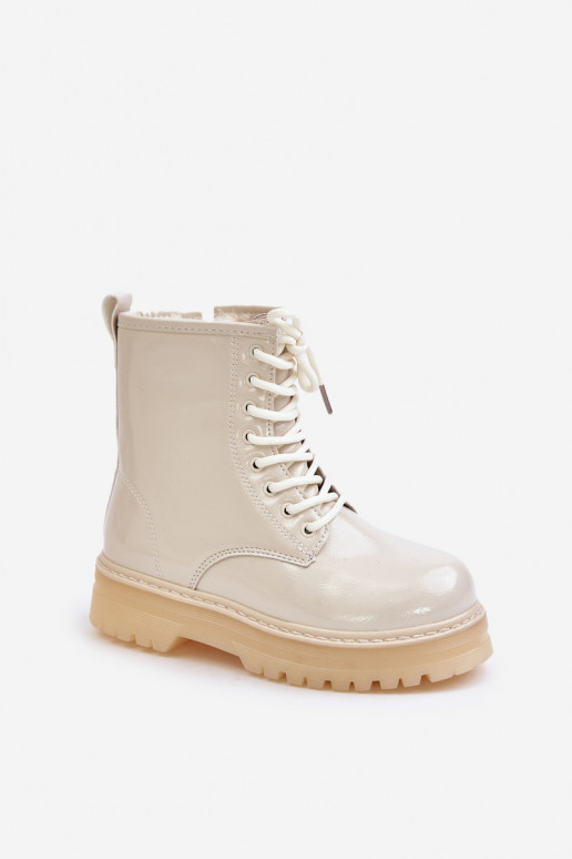 calentamiento Botas Infantil con efecto barniz Al castillo beige Novita