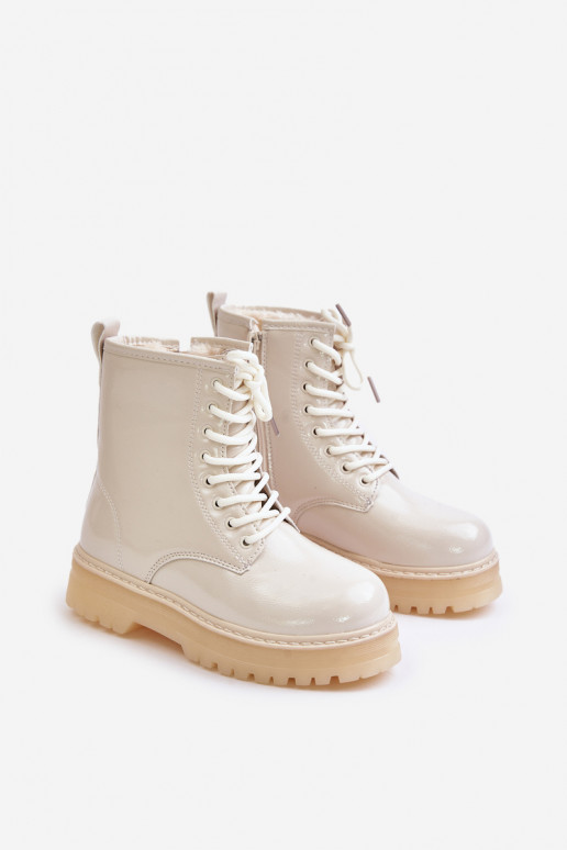 calentamiento Botas Infantil con efecto barniz Al castillo beige Novita
