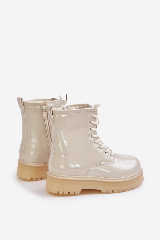 calentamiento Botas Infantil con efecto barniz Al castillo beige Novita