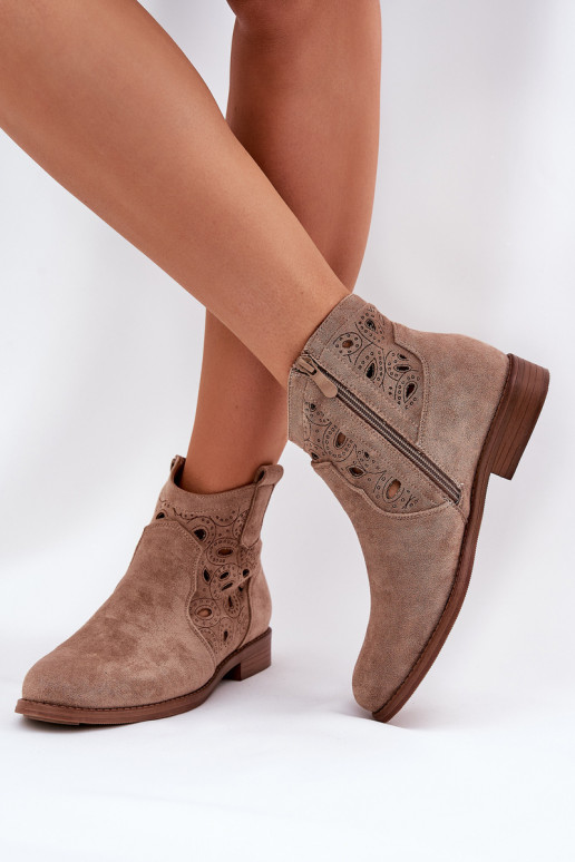 Botas de mujer con elementos calados Al castillo beige S.Barski HY42-081