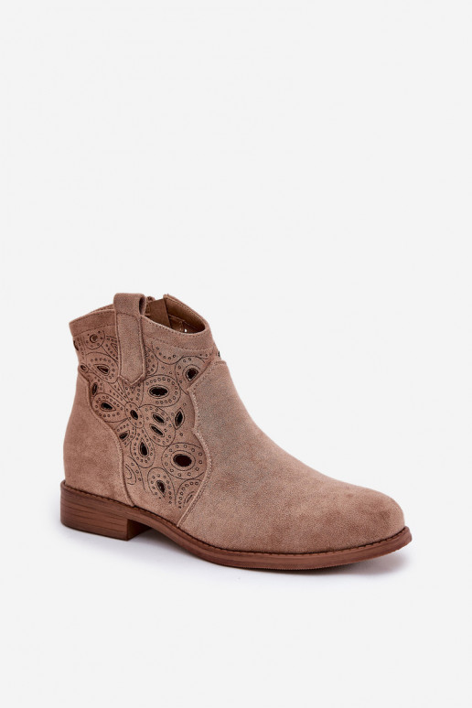 Botas de mujer con elementos calados Al castillo beige S.Barski HY42-081