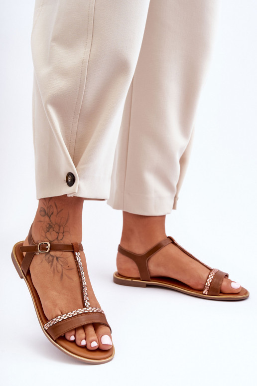 Sandalias de mujer con ojos centelleantes color marrón Penna