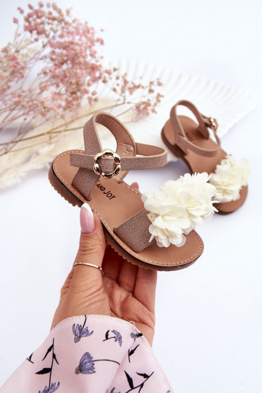 De moda Sandalias para niños con flores beige-color dorado Poly